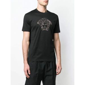 Versace Black Embroidered Large Chain Medusa T-Shirt